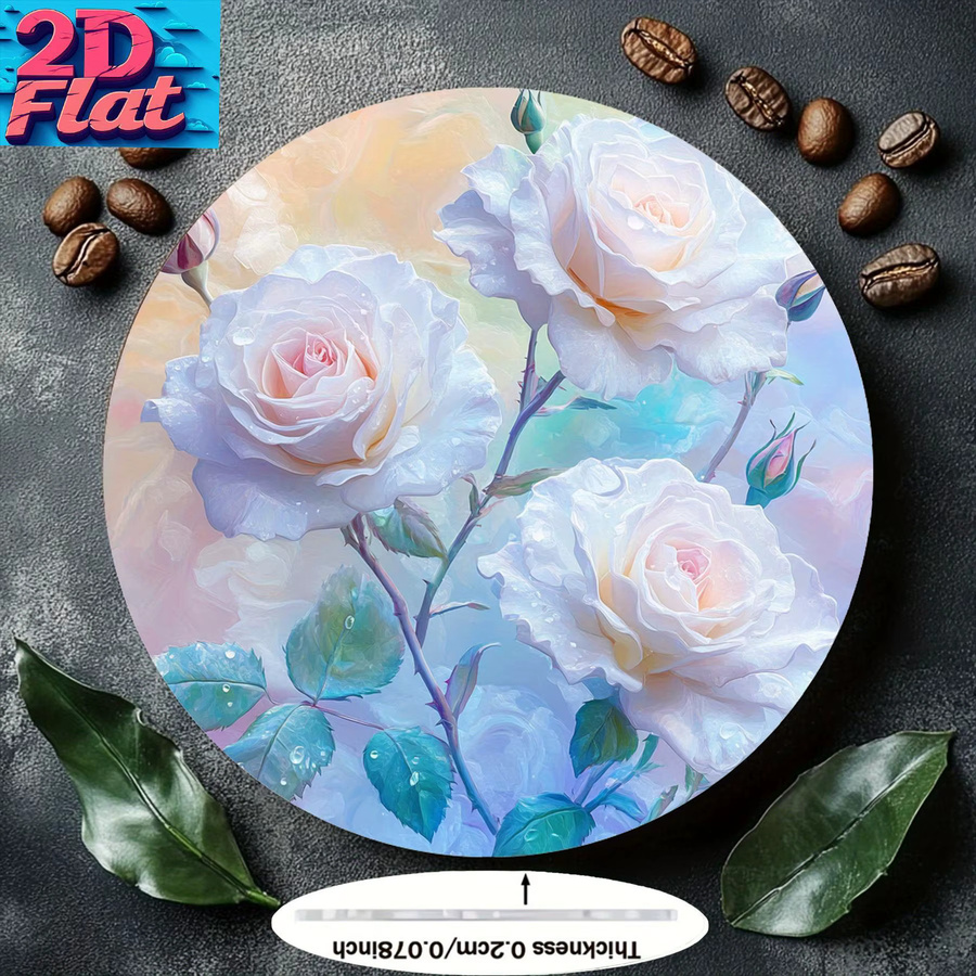 Runde Aluminium-Wandkunst von Potdemiel mit rosa Rosen und grünem Laub, Durchmesser: 20 cm - Bild 4