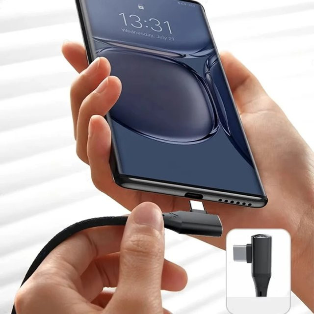 USB-A auf USB-C Datenkabel mit 90-Grad-Winkel, 120 W Schnellladefunktion, Schwarz oder Lila - Bild 1
