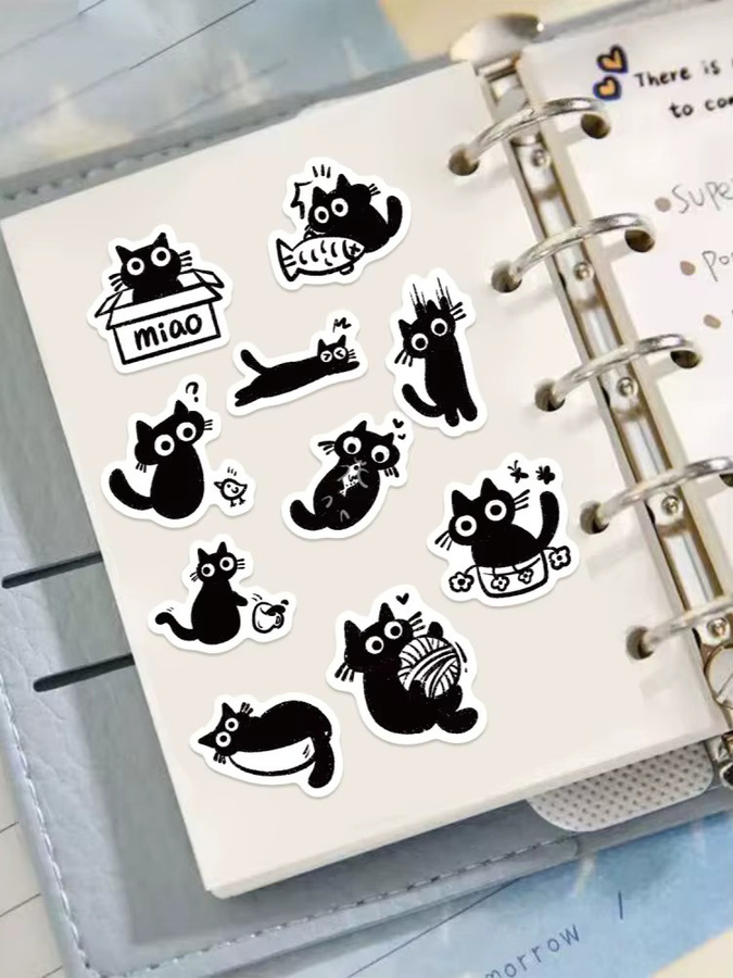 500 Stück Cartoon Schwarze Katze Graffiti Aufkleber wasserfest für Gepäck und Notebook in Schwarz - Bild 7