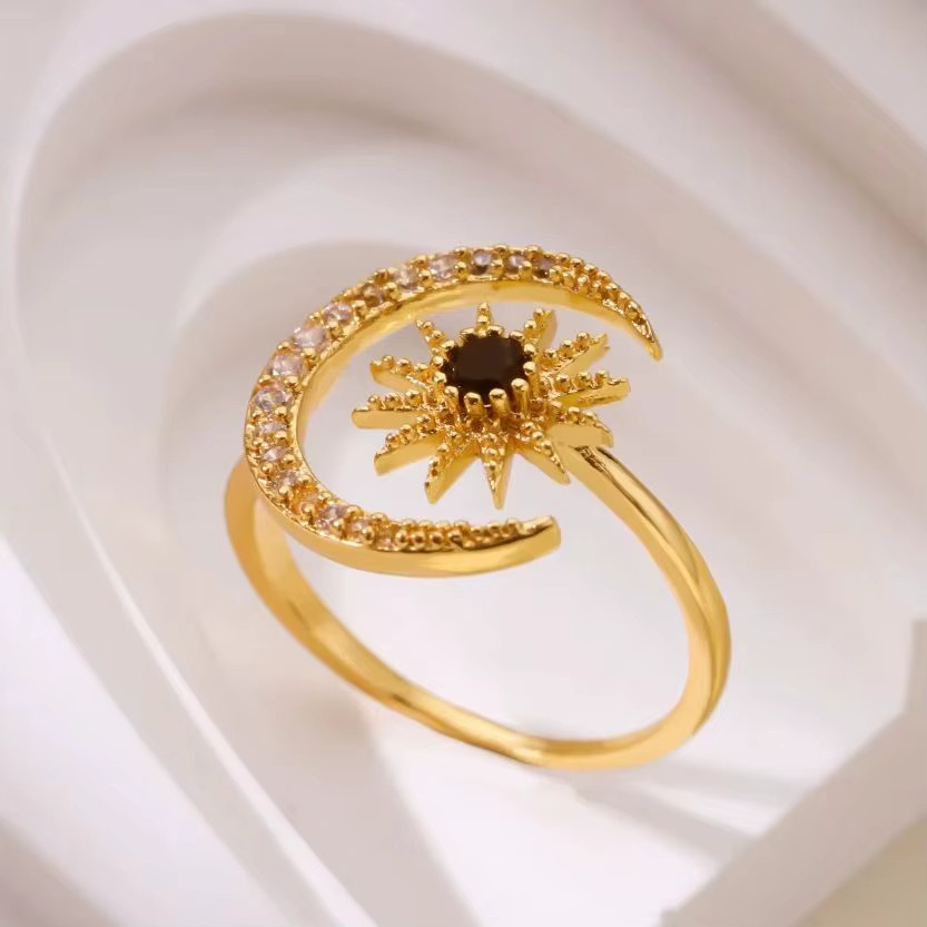 ICFTZWE Ringe Edelstahl, Gold, Zirkonia, Stern & Mond, Damen - Bild 2
