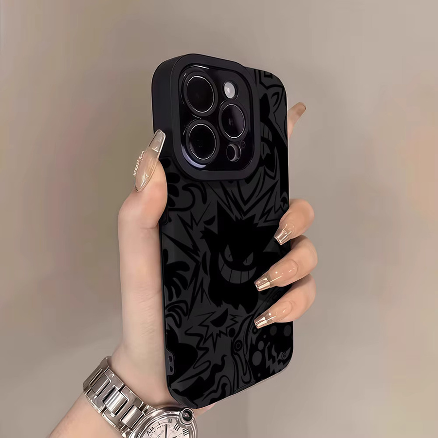 Potdemiel Leder-Lammfell-Handyhülle mit Gengar Pokemon Design in Schwarz für iPhone 17, 16 Pro Max, 15, 14 und 13 Max - Bild 2