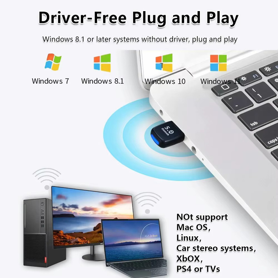 kebidumei USB Bluetooth 5.4 Adapter 5.3 Audio Dongle Wireless Receiver und Sender für PC und Laptop treiberlos - Bild 5