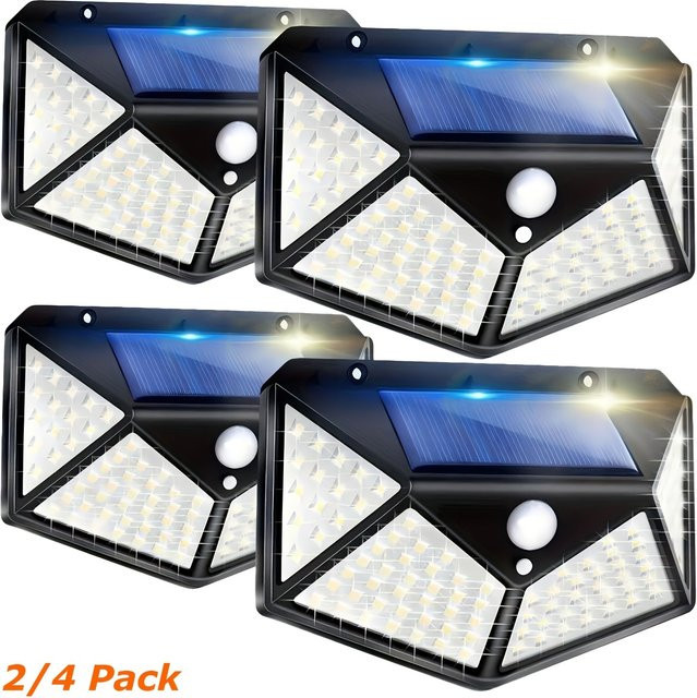 SETONR Solar-Wandleuchten mit Bewegungssensor und 100 LED, IP44 wasserdichte Solar-Außenleuchten in Schwarz für Garten und Terrasse - Bild 1