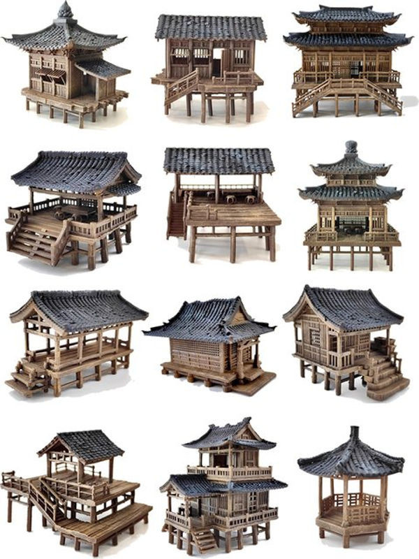 Orientalischer Pavillon aus braunem Holz als Miniatur-Landschaft und Dekoration für dein Mini-Aquarium oder Bonsai-Schreibtisch-Deko - Bild 1