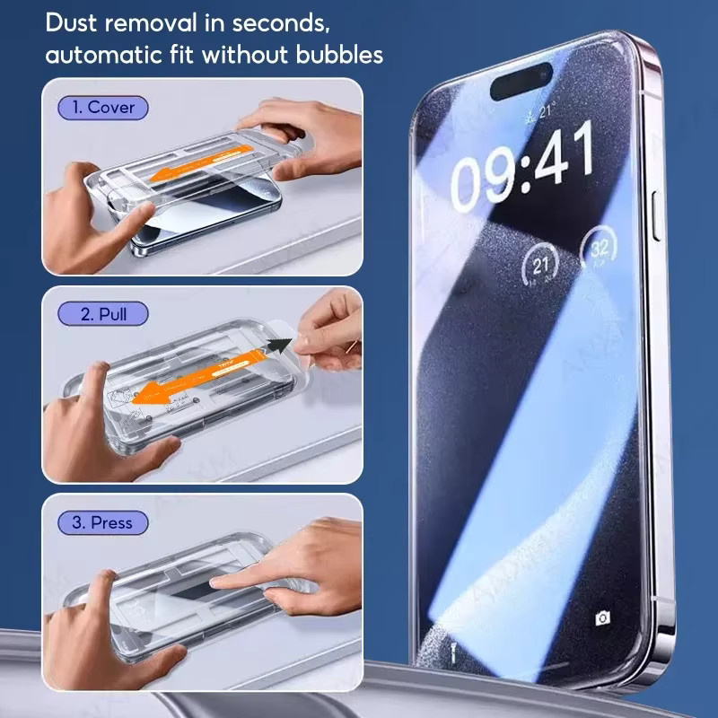 Sichtschutz Displayschutzfolie aus gehärtetem Glas für iPhone 14 15 16 Plus 13 12 11 Pro Max XS Mini in Transparent mit staubfreier Installation - Bild 2
