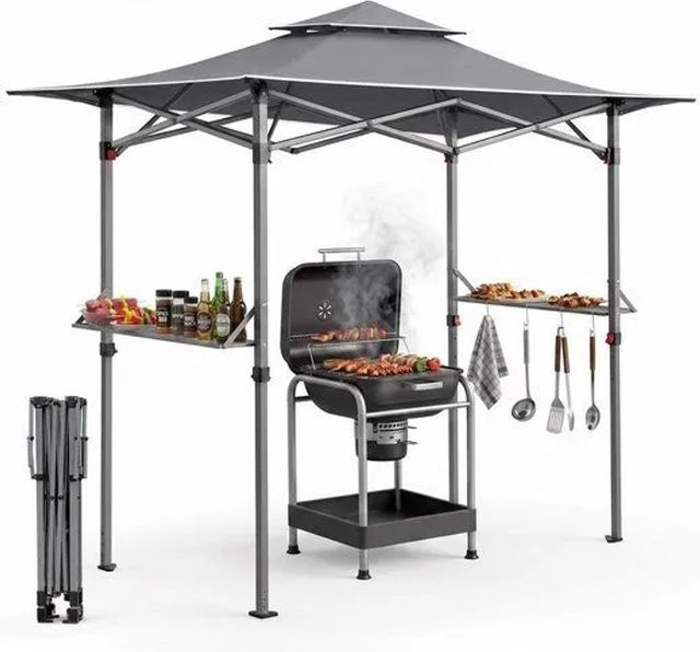 Sekey Grillpavillon faltbar in Grau Anthrazit mit Ablage, Haken und Flaschenöffner, B/T: 250 x 150 cm - Bild 1