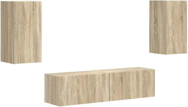 vidaXL TV-Schrankset aus Holzwerkstoff in Sonoma-Eiche, 4-teiliges Set bestehend aus 2 x TV-Schrank und 2 x Wandregal, modern und braun - Bild 1