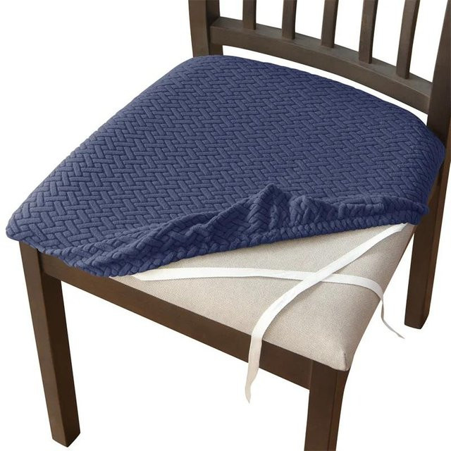 2er-Set Stretch Esszimmerstuhlbezüge aus Jacquard in Blau, elastische und schmutzabweisende Stuhlsitzbezüge zum Abnehmen - Bild 1