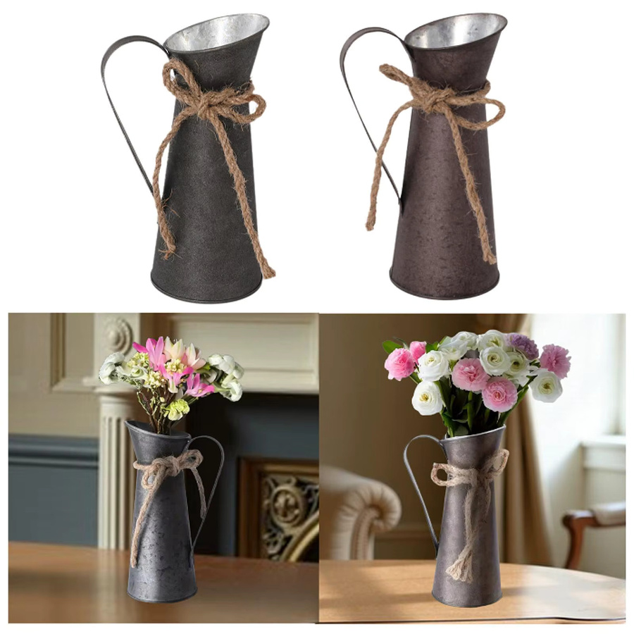 Homyl Milchkännchenvase aus verzinktem Eisen in Silber, Braun oder Grau, rustikale Metallvase für getrocknete Blumen im Bauernhaus-Stil - Bild 3