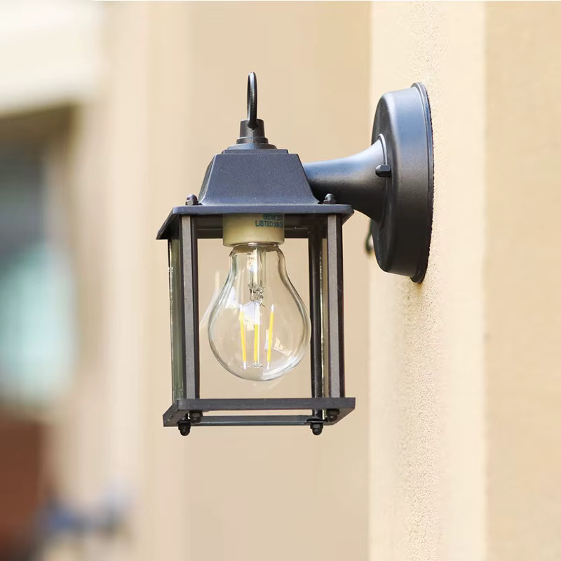 Wecus Retro LED Wandlampe in Schwarz mit transparentem Glas für Garten, Hof und Korridor - Bild 2
