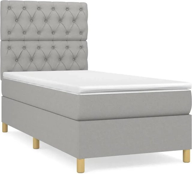 vidaXL Boxspringbett Hybrid mit Matratze und Taschenfederkern, Hellgrau, B/T/H: 80 x 200 x 203 cm - Bild 1