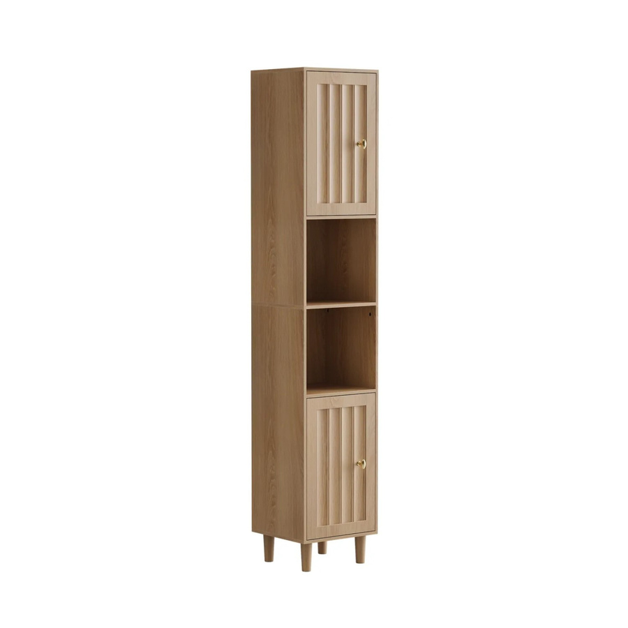 PXloue Hochschrank Badschrank in Eiche Optik mit Türen und offenen Regalen, Farbe Natur Braun, B/T/H: 32 x 30 x 169 cm - Bild 2