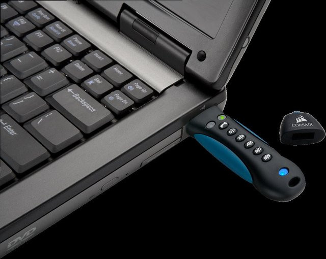 Corsair Flash Padlock 3 USB-Flash-Laufwerk mit 128GB Speicher, verschlüsselt, USB 3.0, Schwarz-Blau - Bild 1