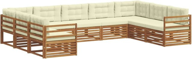 vidaXL Sofagarnitur 9-teilig aus Massivholz Akazie in Natur und Beige mit U-Form und abnehmbaren Kissen - Bild 1