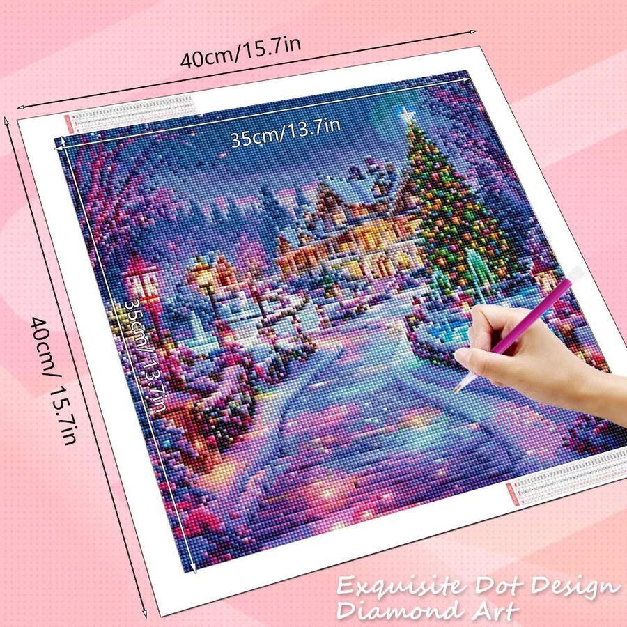 HUACAN Diamant-Gemälde Weihnachten Landschaft Mosaikhaus Stadtstraße mit Strasssteinen, 20 x 20 cm - Bild 2