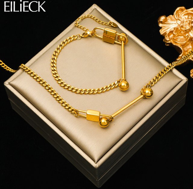 Eilieck Schmuck-Set Halskette und Armband, Edelstahl, Gold, Perle, Damen - Bild 1