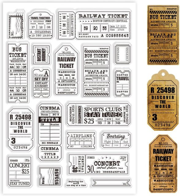 Transparente Ticket-Stempel im Vintage-Filmticket-Design für die Kartenherstellung aus Kunststoff, Breite: 14,8 cm, Höhe: 21 cm - Bild 1
