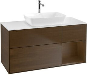 V&B Waschtischunterschrank Finion in Weiß mit Walnuss-Regal, Breite: 120 cm - Bild 1
