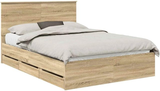 vidaXL Bettrahmen Sonoma-Eiche mit Schubladen, Farbe Braun, B/T/H: 140 x 200 x 143 x 203 cm - Bild 1