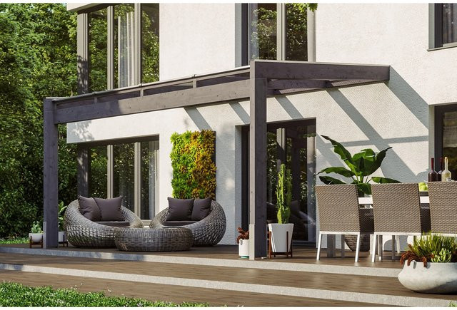 Skan Holz Terrassenüberdachung Novara Pultdach aus Holz mit Polycarbonat Dach in Schiefergrau B/T/H: 450 x 359 x 287 cm - Bild 1