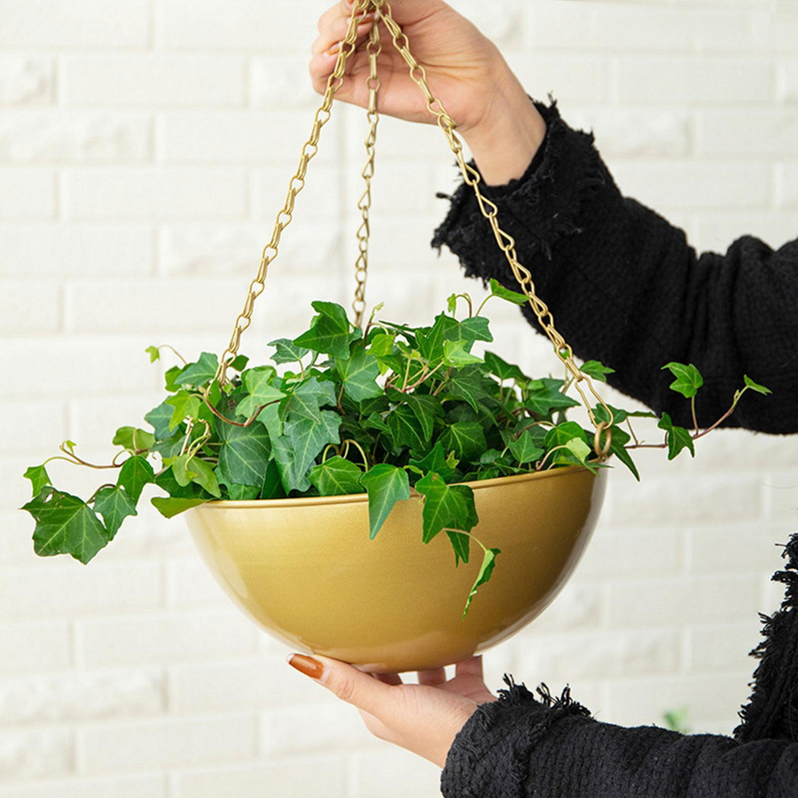 Hängender Blumentopf aus Eisen von OutsideWorld in Grün mit Marmorierungsmuster und Kette - Bild 2