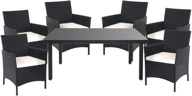 MCW Poly-Rattan-Garnitur Hamar 7-teilig in Anthrazit mit beigen Kissen für Garten und Balkon - Bild 2