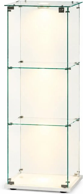 PXloue Vitrine 3-stöckig in Weiß mit LED-Beleuchtung, Glastüren und Schloss, Höhe: 123 cm, Breite: 35 cm, Tiefe: 35 cm - Bild 1