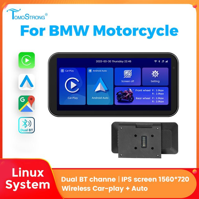 TomoStrong Tragbares 6,3 Zoll GPS Navigationsgerät für BMW Motorräder mit IPX7 Wasserdichtigkeit, Wireless CarPlay und Android Auto, IPS Touchscreen mit Tag-Nacht-Modus, Schwarz - Bild 1