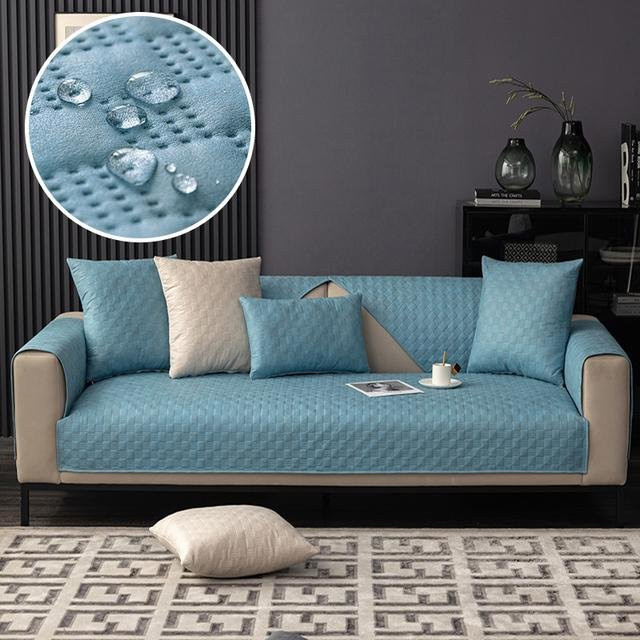 Wasserabweisender Sofabezug mit Karomuster in Hellblau, Anti-Rutsch Schutzhülle für 1- bis 4-Sitzer Sofas, B/T/H: 45 x 45 cm - Bild 1