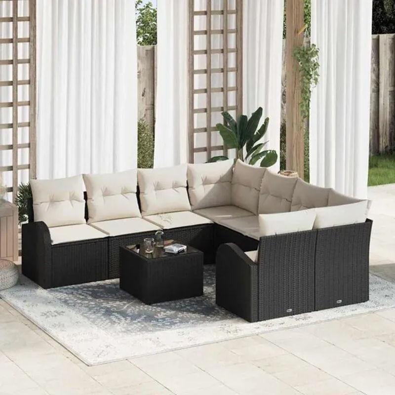 vidaXL Garten-Sofa-Set aus Polyrattan in Schwarz, 9-teiliges Loungemöbel-Set, B/T/H: 55 x 55 x 37 cm - Bild 1