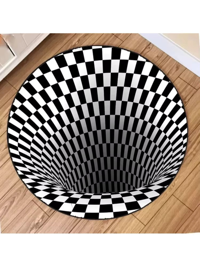 VIKAMA 3D Vortex Optical Illusion Runder Teppich aus weichem Flanellstoff in Schwarz, Durchmesser: 60 cm - Bild 4
