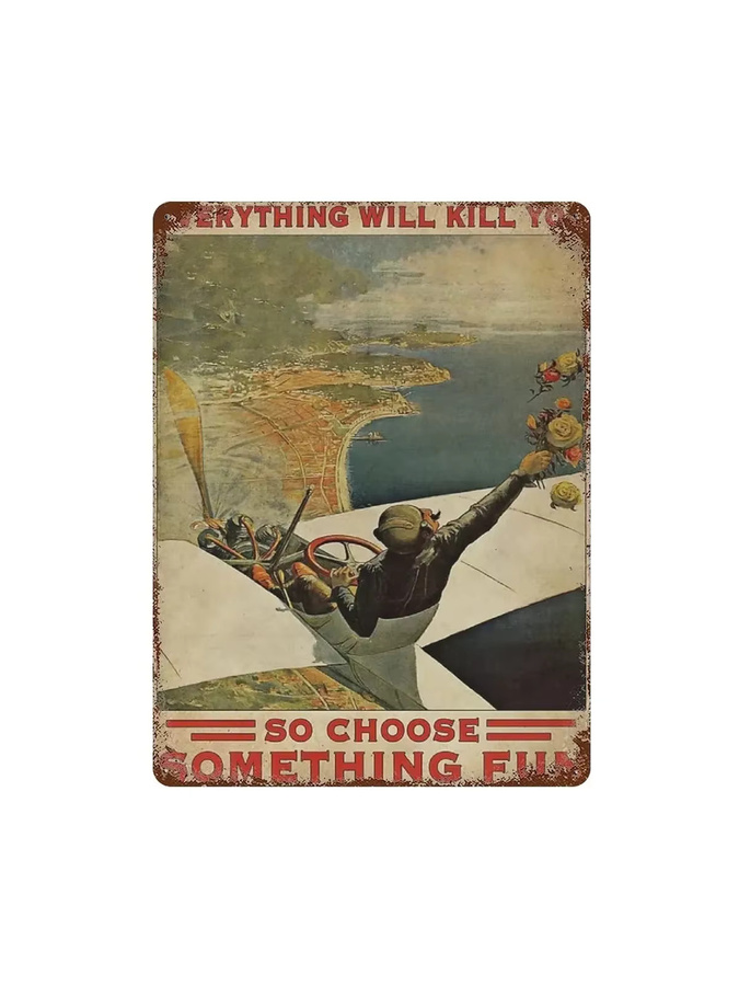 Dreacoss Metall-Blechschild im Retro-Stil mit Motiv Everything Will Kill You So Choose Something Fun Flying, Mehrfarbig, B: 30,0 cm, H: 20,0 cm - Bild 2