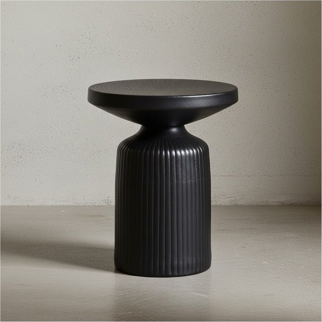 KADIMA DESIGN Beistelltisch rund in Schwarz mit Hammerschlag-Design aus Aluminium, B/T/H: 40 x 40 x 50 cm - Bild 1