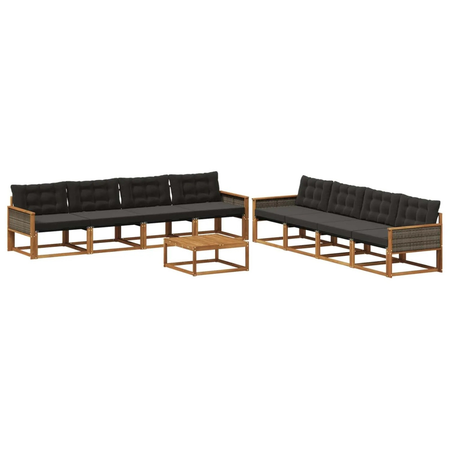 vidaXL Outdoor-Sofagarnitur in U-Form aus Akazienholz mit Textilene und Kissen, Schwarz und Natur - Bild 2