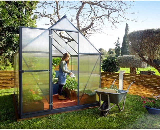 Palram - Canopia Gewächshaus Grau mit Fundamentrahmen und Regenrinnen aus Polycarbonat, 5,7 m² - Bild 1