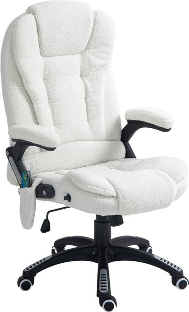 Vinsetto Massage-Bürostuhl aus Teddysamt in Weiß mit Heizfunktion, Liegefunktion, Wippfunktion und Fußstütze, H x B x T: 107-116 x 67 x 74 cm - Bild 1