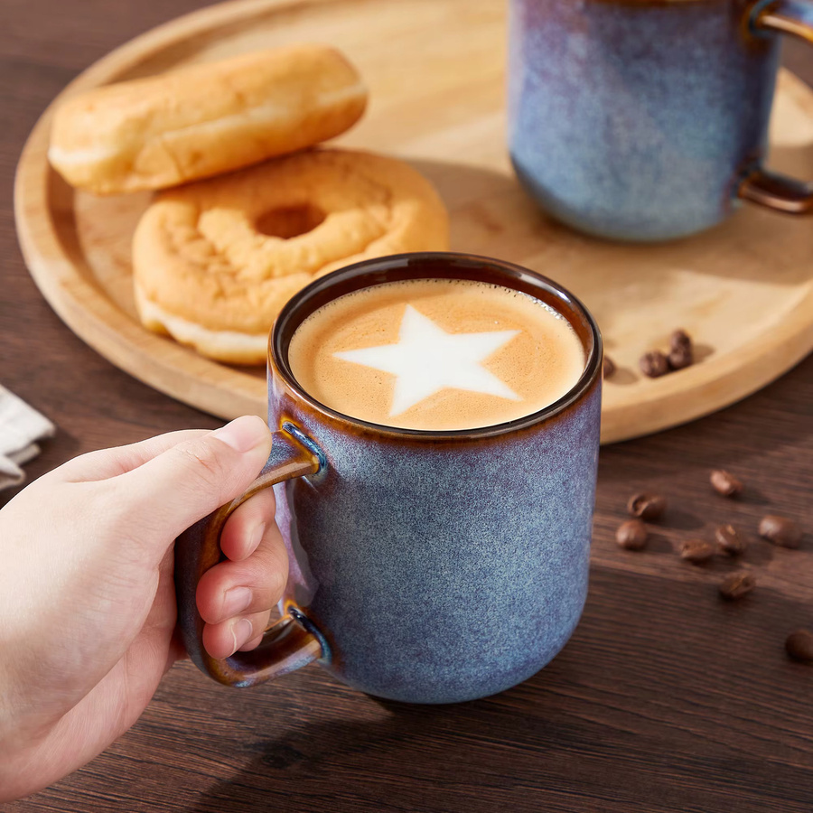 Vancasso Steingut Kaffeetassen Set mit Reaktivglasur in Blau-Lila, Keramikbecher für Kaffee, Cappuccino und Tee - Bild 5