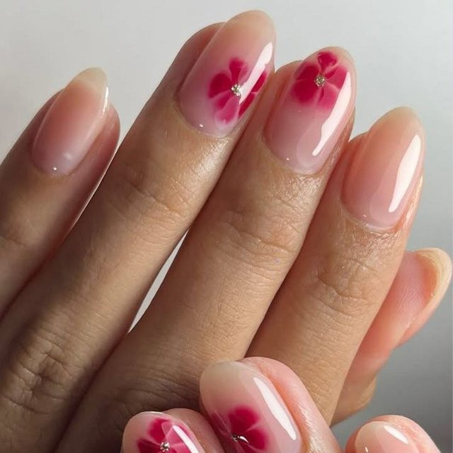 OpNailing Kunstnägel Französische Mandel, Blumen-Design, 24 Stück, Damen - Bild 1