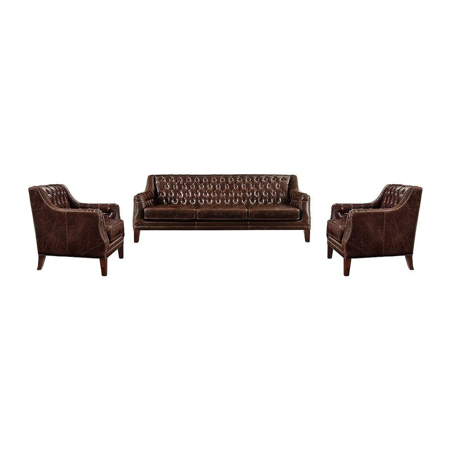 Vente-unique Couchgarnitur Colbert aus Kunstleder in Schokoladenbraun bestehend aus 3-Sitzer-Sofa, 2-Sitzer-Sofa und Sessel im Chesterfield-Design mit Armlehnen, Breite: 194,5 cm, Tiefe: 84 cm, Höhe: 56 cm - Bild 2
