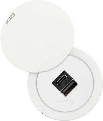 EVOline Tischanschlussfeld Weiß mit Schutzkontakt, USB-A und USB-C Anschlüssen - Bild 1