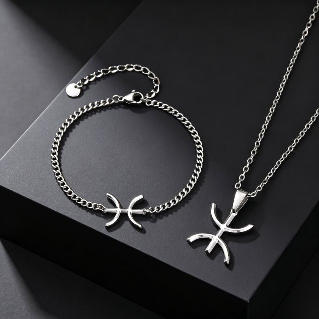 prjewel Halskette und Armband, Edelstahl, Silber, Herren - Bild 1