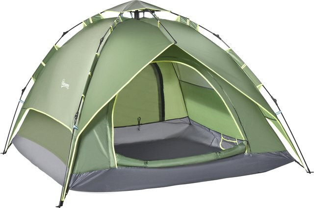 Outsunny Quick-Up-Campingzelt für 2 Erwachsene und 1 Kind, wasserdicht, 4 Jahreszeiten, Dunkelgrün, B/T/H: 210 x 210 x 140 cm - Bild 1