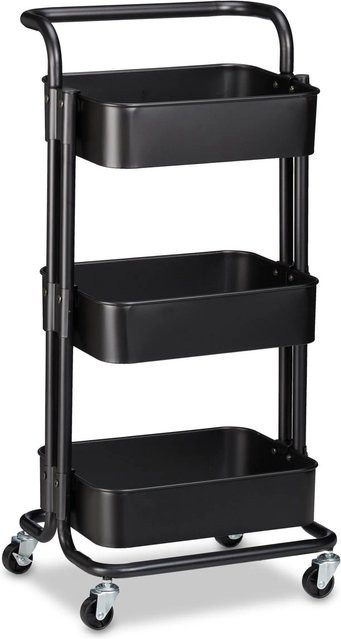 Relaxdays Rollwagen aus Metall in Schwarz mit 3 Etagen, H x B x T: 84 x 42 x 37 cm - Bild 1