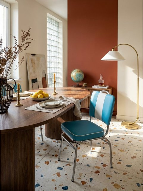 Esszimmerstuhl KADIMA DESIGN aus Kunstleder mit Polstersitz und Rückenlehne im Retro-Design, Blau, B/T/H: 47 x 45 x 90 cm - Bild 1