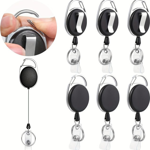3er Set ausziehbare Ausweishalter in Schwarz mit 360 Grad Rotationsgürtel, Karabinerhaken-Clip, Schlüsselanhängerring und PVC-ID-Gurt - Bild 1