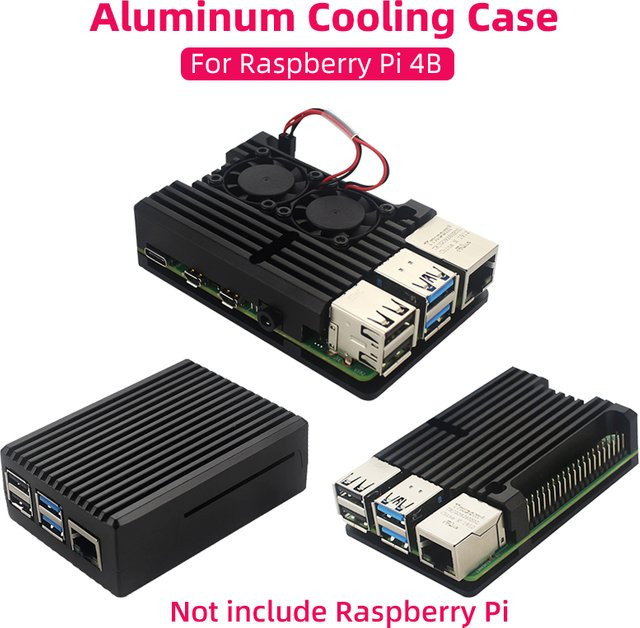 SHCHV Aluminiumgehäuse für Raspberry Pi 4 Modell B in Schwarz mit passivem Kühlkörper und optionalem Dual-Lüfter-Kühler - Bild 1