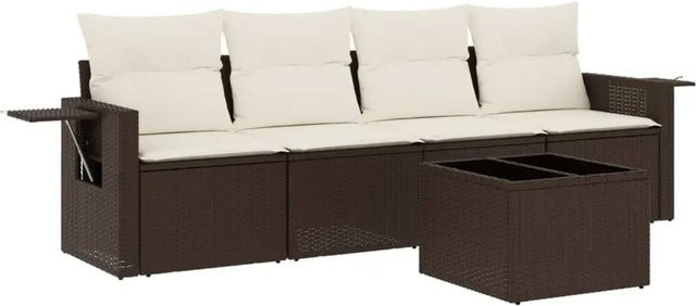 vidaXL 5-teilige Garten-Sofagarnitur aus Poly-Rattan mit Kissen in Braun und Cremeweiß - Bild 1