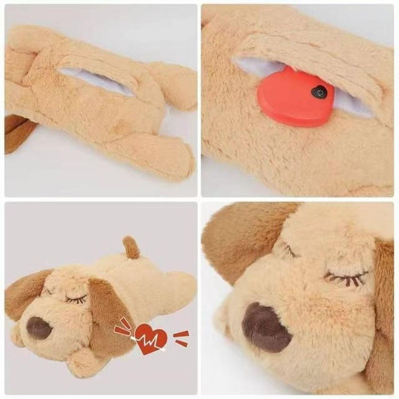 Shihehong Angstlösender Hund mit Herzschlag als Schlafhilfe für Welpen, Plüschtier in Beige, B/T/H: 40 x 16 x 14 cm - Bild 2