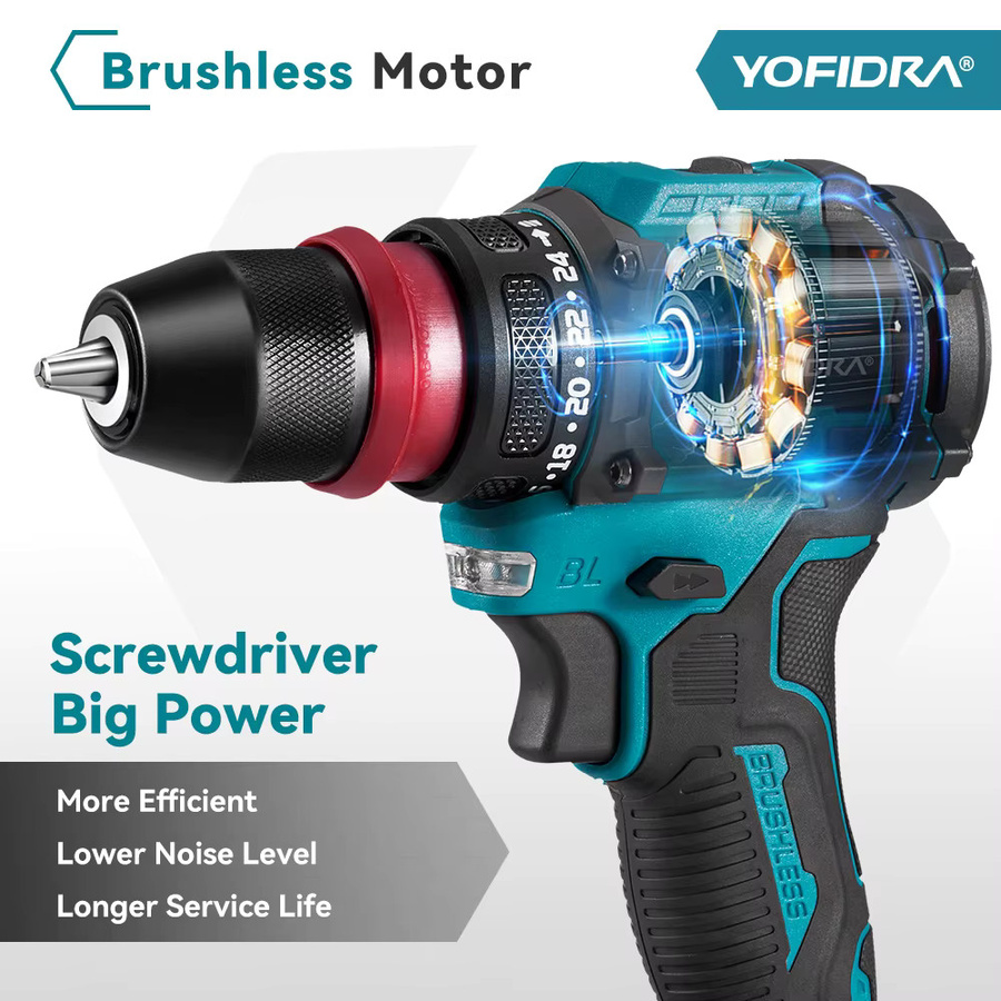YOFIDRA Bürstenlose Akku-Schlagbohrmaschine und Akkuschrauber 10 mm für Makita 18 V Batterien - Bild 2
