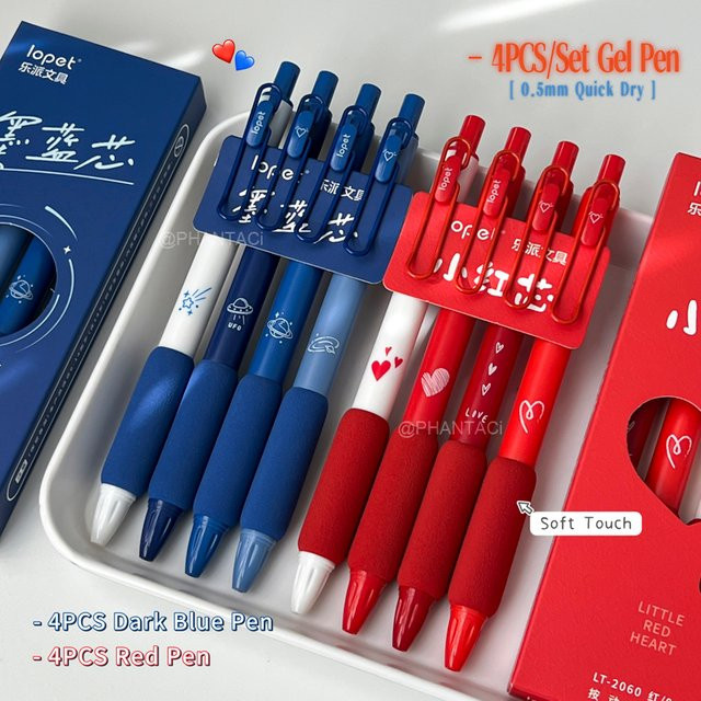 4er Set Soft-Touch Gelstifte für die Schule, 0,5 mm, schnell trocknend, Farben: Rot und Dunkelblau - Bild 1